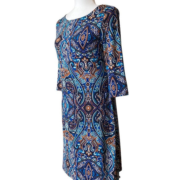 Gilli quarter length sleeves blue paisley print shift dress - Picture 2 of 15